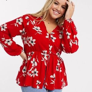 Curve peplum red floral top